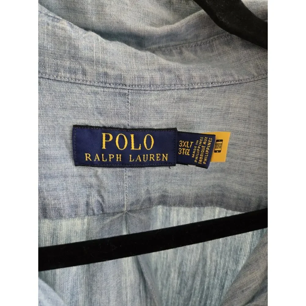 Polo Ralph Lauren Blue Chambray Shirt Jacket 3XLT Full Zip Clean Boy Old Money